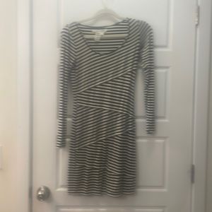 Max Studio black and white, asymmetrical striped dress.